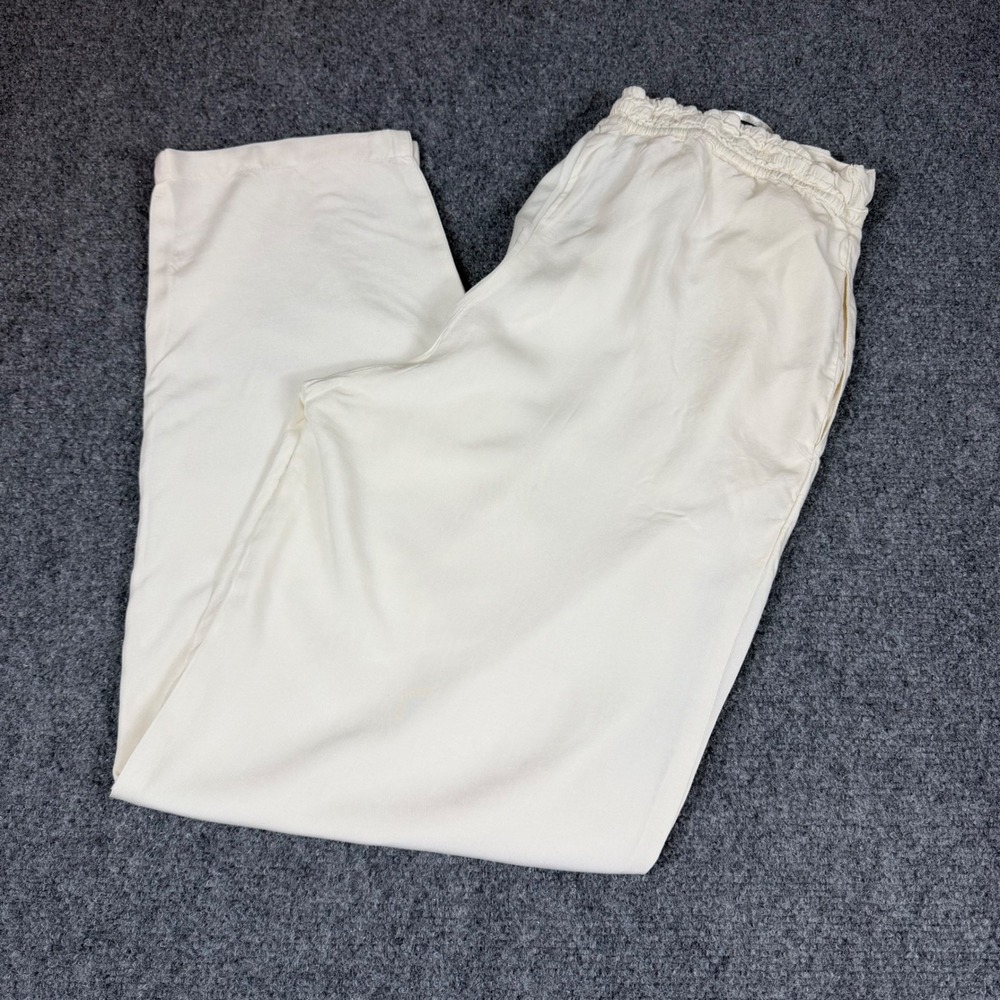 Surya Vintage Cream Rayon Pleated Tapered Pants Women Medium Elastic Waist Ivory